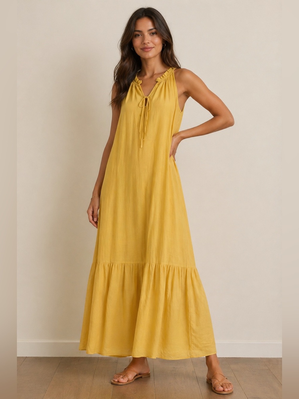 Nine West Yellow Maxi Dress Medium Spring graduation summer BBQ Church Tall Long
